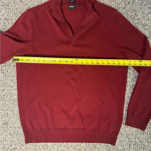 Men’s size large Hugo Boss deep red quarter zip light sweater - Picture 5 of 6